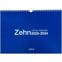 Adina 2025 Adina Zehnjahres-Kalender A4 blau Querformat mit Spiralbindung