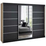 A&J MöbelLand Schiebetürenschrank VILUNO 3 200 x 215 x 59,5 cm Weiß/Schwarz