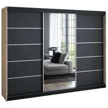 A&J MöbelLand Schiebetürenschrank VILUNO 3 200 x 215 x 59,5 cm Weiß/Schwarz