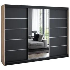 A&J MöbelLand Schiebetürenschrank VILUNO 3 200 x 215 x 59,5 cm Weiß/Schwarz