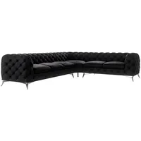 s-style möbel Chesterfield Ecksofa River mit Metall Füßen Schwarz Samt