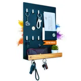 AE GÜNTHER® Schlüsselbrett Holz - Schlüsselhalter Schwarz Stahl - Schlüsselboard Eiche - Schlüssel organizer mit Ablage - Schlüsselanhänger - Schlüsselkasten -Wandorganizer - Schlüsselleiste (Schwarz)