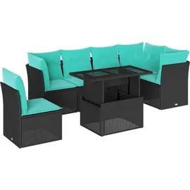 vidaXL 7-teiliges Gartensofa-Set mit Kissen, schwarzes Polyrattan - Schwarz
