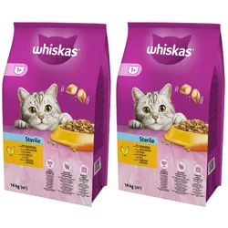 WHISKAS Sterile 2x14 kg - Trockenfutter für ausgewachsene Katzen nach der Kastration, mit leckerem Huhn
