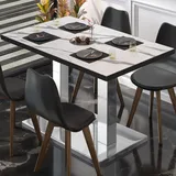 GGM Möbel Bistrotisch 110 x 60 x 75 cm Weiß Marmor/Edelstahl