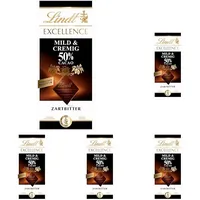 Lindt EXCELLENCE Mild & Cremig 50% Kakao - Zartbitter-Schokolade | 100 g Tafel | Extra milde, feinherbe Bitter-Schokolade | Intensiver Kakao-Geschmack | Dunkle Schokolade | 100g (5er Pack)