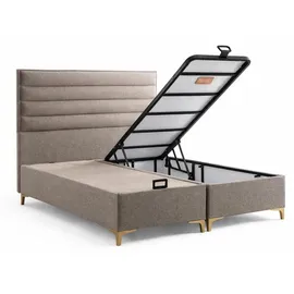aea Bett mit Matratze Moderner Stil Braun Bett mit Stauraum Stoffbezug - Braun