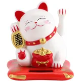 Jwthee Winkende Glückskatze mit Arm, kleine solarbetriebene Winkekatze, chinesische Glückskatze mit Winkearm, Glückskatzenstatue, japanische Maneki-Neko-Statue für Zuhause, Autodekoration (Weiß)