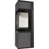 Kaminofen aus Stahl KRATKI TORA/S 8 kW Ø 150 Quarzsinter NATURALI PIETRA DI SAVOIA ANTRANCITE BOCCIARDATA mit Türfeder - Schwarz/Grau