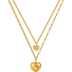 Kette mit Anhänger FIRETTI "Schmuck Geschenk Edelstahl Halskette Layer doppelreihig Herz", gold (gelbgoldfarben), Halsketten, Damen, Edelstahl, L: 47,5cm