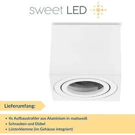 Sweet Led Deckenspots 4xAufputz flach 50mm Alu Aufbauspots 230V Aufbaustrahler weiß eckig