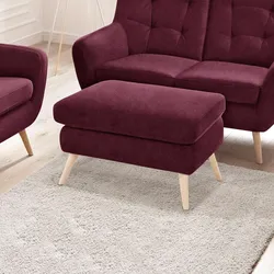 Hocker EXXPO - SOFA FASHION "Scandi bequem und elegant mit hohem Holzfuß", rot (burgundy), B:72cm H:47cm T:62cm, Korpus: 100% PES, Luxus-Microfaser (100% Polyester), Hocker, Fußhocker, bequem und elegant mit hohem Holzfuß