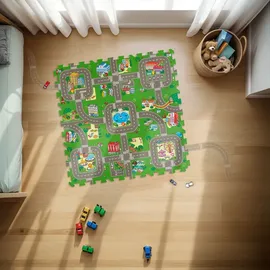 Tectake tectake® Puzzlematte Mycity 9-teilig, mit Stadt- und Straßenmotiv 90,5 x 90,5 cm Bunt