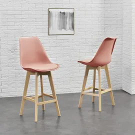 [en.casa] Barhocker 2er Set gepolstert Buche-Gestell Rosé