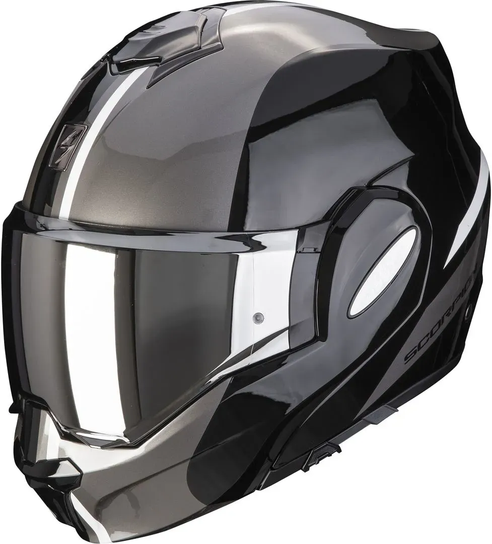 Scorpion Exo-Tech Evo Forza Klapphelm, schwarz-silber, Größe M für Männer