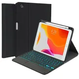 QYiiD Beleuchtete Tastatur Hülle für iPad Mini 7.9 Zoll 5 /Mini 4/3/2/1, iPad Mini Hülle Abnehmbare Tastatur Hülle mit Tastatur, Deutscher QWERTZ Tastatur mit Touchpad Magnetisch Keyboard, Schwarz