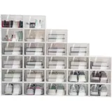 TCICOP 24er Transparent Schuhboxen, Schuhaufbewahrung Platzsparend, Schuhboxen Stapelbar Transparent, Schuhorganizer Platzsparend, Ordnungsboxen, Weiß