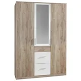 Carryhome Kleiderschrank, Weiß, Eiche San Remo, - 135x199x58 cm,