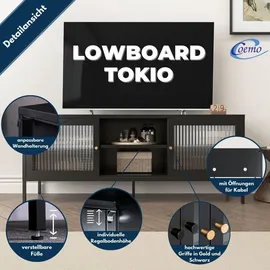 Coemo Lowboard Tokio Schwarz Metall Schrank mit Glastüren