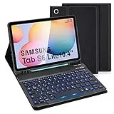 LAMA Samsung Galaxy Tab S6 Lite Hülle mit Tastatur-Deutsches QWERTZ Layout, Kabellose Tastatur Hülle für Tab S6 Lite 10,4“ 2020/2022(SM-P610/P615/P613/P619),Bluetooth Tastatur Hülle,Schwarz Beleuchtet