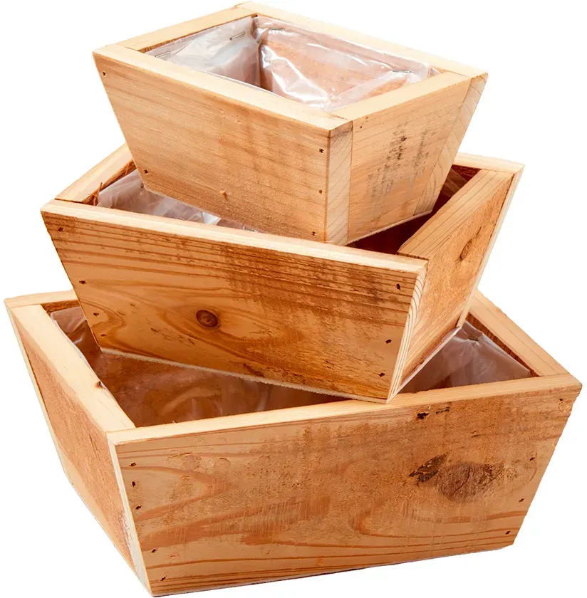 Kiste Holz S/3 14,5x6,5x10,5/18x7,5x14 22x9x18cm mit Folie  - natur