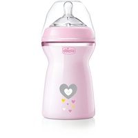 chicco Natural Feeling Anti-Kolik Babyflasche 6+ Monate 330 ml, Babyfläschchen mit Weichem und Flexiblen Silikon-Sauger, Eignet sich in Kombination zum Stillen, Pink