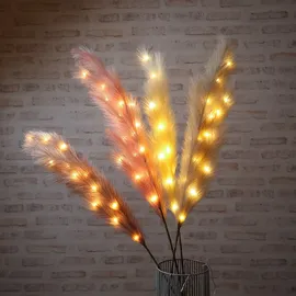 MARELIDA LED Federbüschel Pampasgras Dekozweig Leuchtzweig Wohnraumdeko H: 118cm khaki