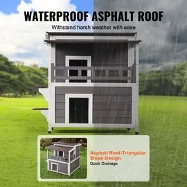 Vevor Katzenhaus für draußen, wetterfest, Unterschlupf für Wildkatzen für mehrere Katzen, großes 2-stöckiges Katzenhaus aus Holz für draußen mit Balkon, Türen, PVC-Türklappen und offenem Dach, 76,2 cm L x 76,2 cm B x 81,3 cm H