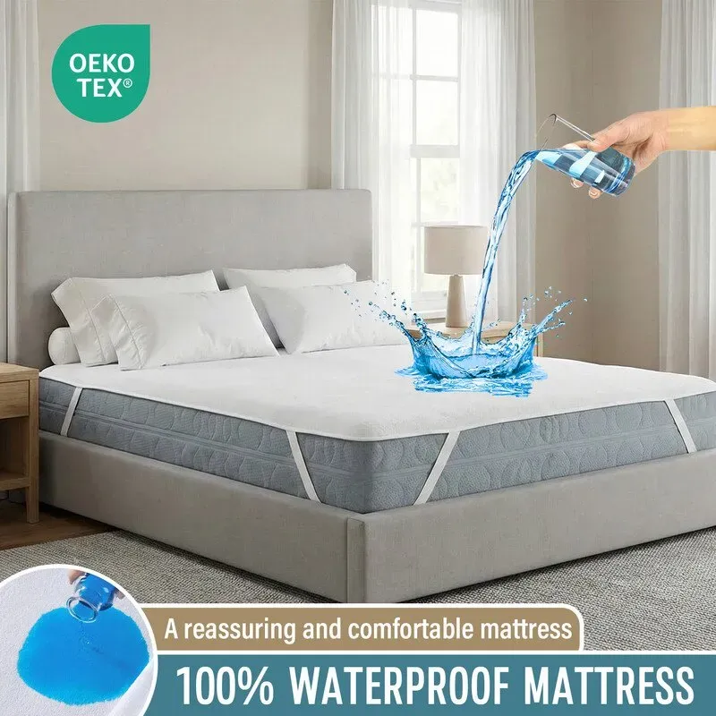 LeBonsoir wasserdichter Matratzenschoner, atmungsaktiv, knitterfrei, rutschfest mit 4 Eckgummibändern, schmutzabweisend, waschbar, 100 % Mikrofaser, Weiß, 150 x 200 cm