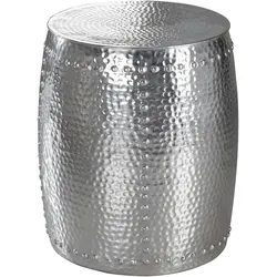 KADIMA DESIGN Beistelltisch 42x49x42cm Aluminium Silber Dekotisch orientalisch rund, Kleiner Hammerschlag Abstelltisch, Designer Ablagetisch Metall modern,
