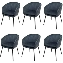 Mendler 6er-Set Esszimmerstuhl HWC-O28, Küchenstuhl Polsterstuhl Stuhl, Stoff/Textil (340g/m2) Metall ~ blau