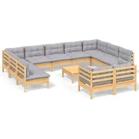 vidaXL Garten-Lounge-Set 12-tlg. grau Kiefer