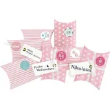 Frau Wundervoll Adventskalender zum Befüllen rosa Sterne und Streifen 15x11x4,5cm
