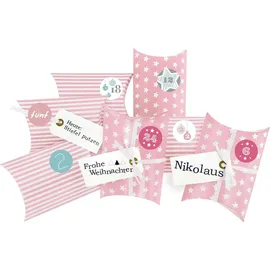 Frau Wundervoll Adventskalender zum Befüllen rosa Sterne und Streifen 15x11x4,5cm