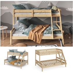 VitaliSpa Hochbett Kinderbett Spielbett Everest Natur modern 140x200 Massivholz Kinderzimmer Bett Lattenrost Bettleiter Kletterbett Doppelbett Geschwisterbett Gästebett Schubladenbett