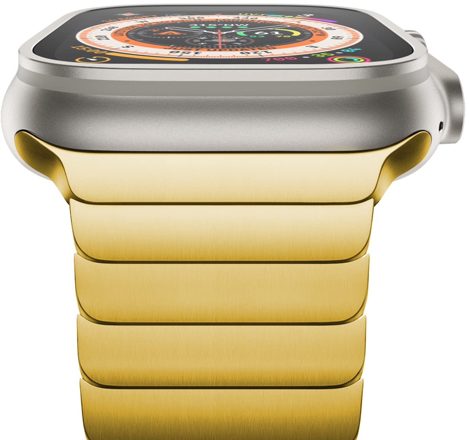NewWays 49mm 45mm 44mm 42mm Kompatibel mit Apple Watch Armband,Edelstahl Gliederarmband Ersatzarmbänder Geeignet für iWatch Ultra 2/Ultra,Series 9/8/7/6/5/4/3/2/1/SE,Gold