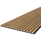 Leiste24 Akustikpaneel - Lamellenverkleidung - Wandverkleidung - 2.400 x 600 mm - Akustikfilz Schwarz - Lamellendekor Eiche natur