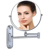 DOWRY Kosmetikspiegel Wandmontage,Vergrößerungsspiegel 10-Fach,Schminkspiegel Ausziehbar,Rasierspiegel Wand,Doppelseitiger Spiegel,Chrom,Ø20 cm
