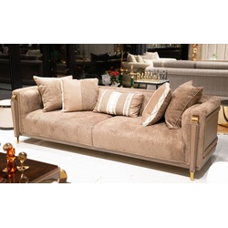 Casa Padrino Luxus Sofa Braun / Gold - Wohnzimmer Sofa - Hotel Sofa - Wohnzimmer Möbel - Hotel Möbel - Luxus Möbel