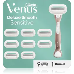 Gillette Venus Deluxe Smooth Sensitive Rasierer + Rasierklingen 9 St.
