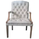 Casa Padrino Echtleder Esszimmerstuhl mit Armlehnen in weiß / hellbraun 60 x 60 x H. 100 cm - Chesterfield Möbel