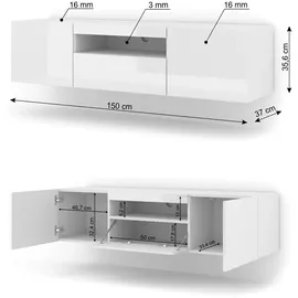 BIM Furniture Aura TV-Lowboard 150 cm Weiß MDF