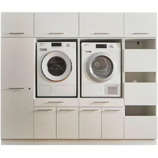 laundreezy Hauswirtschaftsraum Laundreezy, Weiß, Holzwerkstoff, 2 Schublade(n) Schubladen, 235x200x67.5 cm, Waschküche, Hauswirtschaftsraum