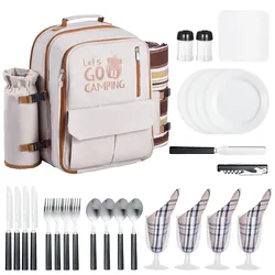 VEVOR Picknickrucksack Picknicktasche 4 Personen mit Kühlfach Grau Abnehmbar
