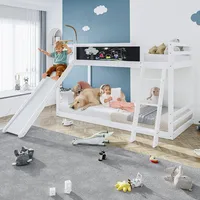 Merax Etagenbett mit Leiter und Rutsche, Hochbett 90x200cm für 2 Kinder, Kinderbett mit Rausfallschutz & 2 Lattenrost & Schreibtafel, Stockbett Spielplatz für Junge & Mädchen, Kiefernholz, Weiß