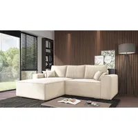 Ecksofa Lora - Ecksofa mit Schlaffunktion & Bettkasten - Ottomane links freistehend - Eckcouch, Sofa L-Form - Samtstoff (Beige - Amor Velvet 4323) - Beige