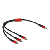 DeLock USB Ladekabel 3 in 1 USB Type-CTM zu 3 x USB Type-CTM 30 cm schwarz rot