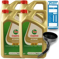 4x 5 Liter CASTROL Edge Motoröl LL 5W-30 Longlife Titanium 5W 30 VW + Trichter