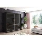 ALTDECOR Schiebetürenschrank VIVI (Kleiderschrank Aluminium-Leisten, Lacobel, Schiebetürenschrank, Led) schwarz 200 cm x 216 cm x 61 cm