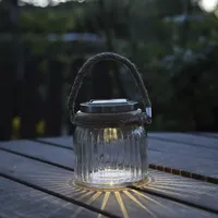 MARELIDA LED Solarglas - geriffeltes Glas - Windlicht mit